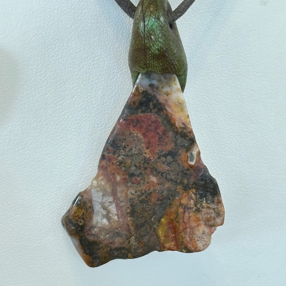 Raw Jasper Stone w/Garnet Eye Pendant on Cord Red/Brown/Tan/Cream/Orange - Picture 9 of 16